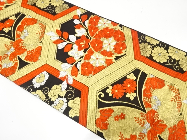 JAPANESE KIMONO / ANTIQUE FUKURO OBI / WOVEN BUTTERFLY & PAULOWNIA